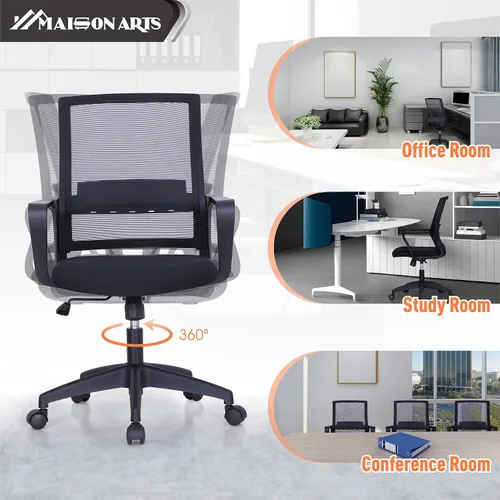 Vista 7 de MAISON ARTS Silla ergonómica de oficina de malla, silla de escritorio para el hogar, silla de trabajo con respaldo medio para computadora con malla