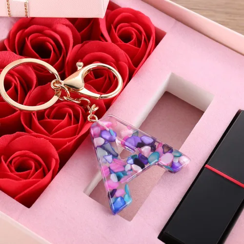 Vista 5 de Llavero de letra A para mujer, con cristales lindos, llavero con inicial