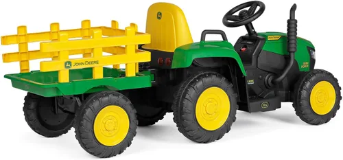 Vista 5 de Peg Perego John Deere Farm Power 12 Volt Tractor de juguete montable con remolque y control remoto