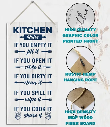 Vista 3 de HALUOSI Letrero decorativo de madera para cocina, reglas de cocina, 12 x 6 pulgadas, blanco, rectangular, montaje en pared, duradero, madera
