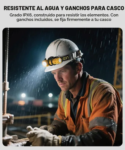 Vista 6 de Linterna frontal recargable LED de alto lúmenes para adultos, luz de casco duro, lámpara de cabeza para correr con luz roja, imán, inclinación