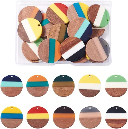 Vista 23 de Beadthoven - Abalorios de madera de resina, aretes de bricolaje para hacer dijes, colgantes de madera de resina geométrica, piezas bohemias