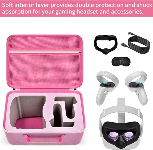 Vista 2 de Hard Carrying Case for Meta for Oculus Quest 2 All-in-One VR Gaming Headset and Touch Controllers Travel Storage Bag with Silicone Face Cover Lens