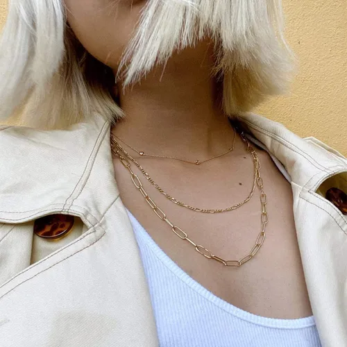 Vista 5 de Reoxvo Dainty Gold Chain Choker Necklace for Women 14K Real Gold Plated PaperclipHerringboneBeadedChunky Chain Layered Necklaces for Women Trendy