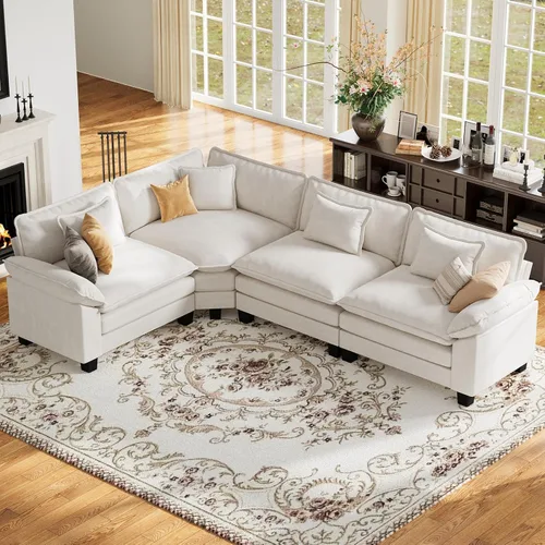 Vista 63 de Sofá modular de gran tamaño de 154 pulgadas, cómodo sofá en forma de U con 3 otomanas móviles, sofá moderno de felpilla de 7 plazas para sala