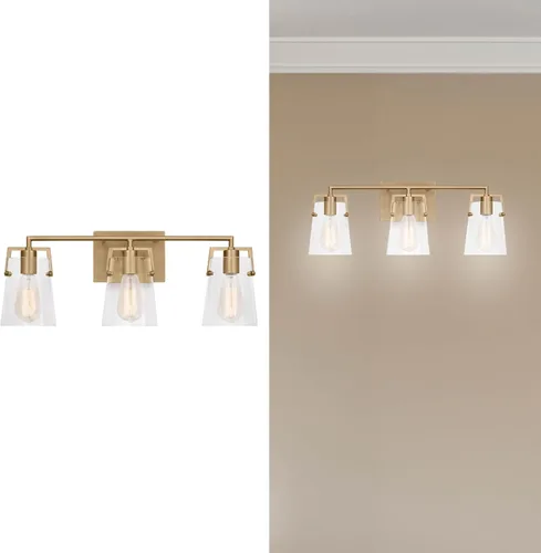 Vista 5 de Scott Living Crofton - Lámpara de pared moderna de latón satinado de 3 luces DJV1033SB, la iluminación de pared es ideal para dormitorio, luz