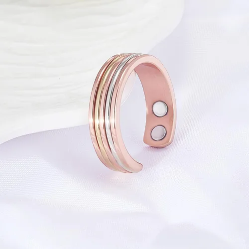 Vista 4 de Copper Rings for Women, Pure Copper Three Color Gold Adjustable Magnetic Ring （FUTI-1）