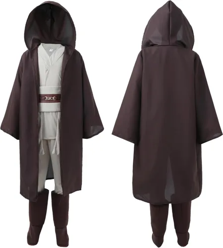 Vista 2 de Conjunto de 5 piezas para niños, disfraz clásico de Halloween para niños y niñas, batas con capucha, versión marrón