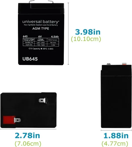 Vista 2 de UB645 6V 4.5AH Batería de plomo ácido sellado (SLA) .187 TT (D5733)