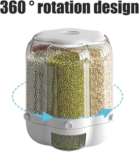 Vista 5 de Enfudid Contenedor de almacenamiento de granos para alimentos, dispensador de arroz de 6 rejillas de gran capacidad, caja de almacenamiento