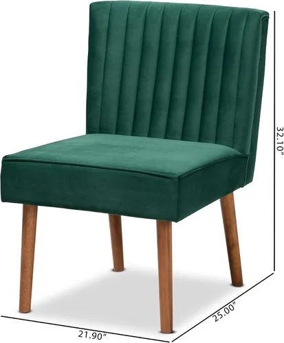 Vista 3 de Baxton Studio Alvis Mid-Century - Silla de comedor de madera tapizada en terciopelo verde esmeralda y acabado marrón nogal