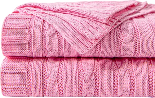 Vista 23 de NTBAY Manta de punto trenzado de 100 % algodón puro, súper suave y cálida de 51 x 67 pulgadas, para sofá, silla, cama, extra acogedora, lavable a