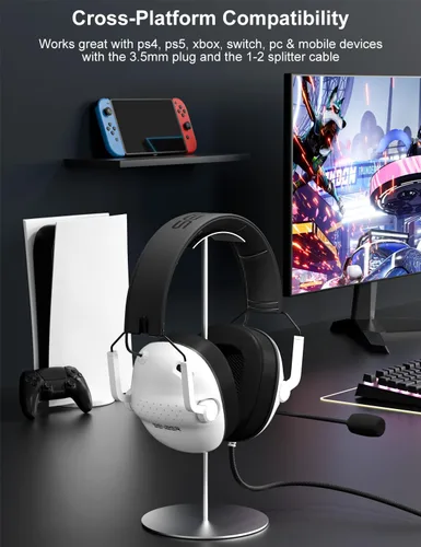 Vista 6 de SENZER SG500 Surround Sound Pro Auriculares para juegos con micrófono con cancelación de ruido, acolchado de espuma viscoelástica suave, auriculares