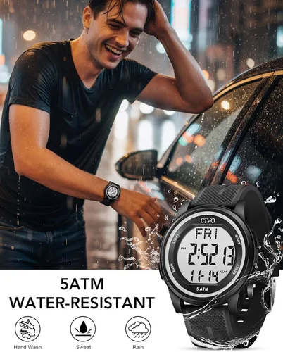 Vista 2 de CIVO Digital Watches for Men Women Sports Waterproof Wristwatch with Stopwatch Alarm Date - LED Backlight Big Numbers Silicone Watch for Outdoor