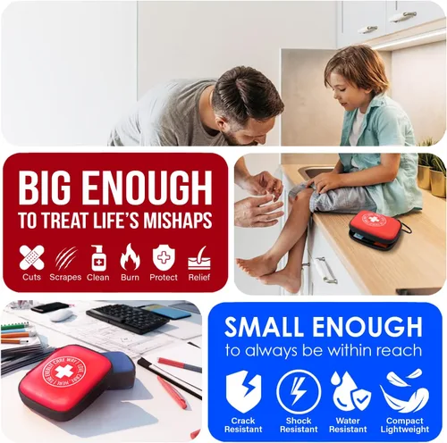 Vista 6 de EVERLIT CARE MiniAid Kit de primeros auxilios Estuche compacto y liviano con mosquetones para viajes Apto para familias y niños, 180 piezas