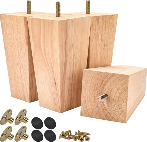 Vista 8 de Patas para muebles de madera maciza de 8 pulgadas, 4 pies de repuesto de pirámide de madera moderna de mediados de siglo con pernos roscados de 5/16
