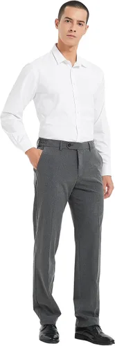 Vista 3 de Plaid&Plain Pantalones de vestir para hombre con cintura elástica y tela elástica de ajuste recto