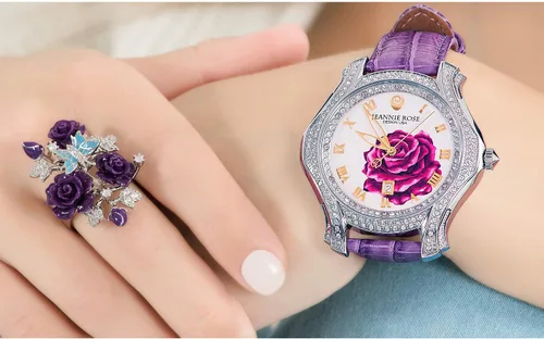 Vista 7 de Jeannie Rose "A Dozen Roses Watches Reloj analógico de 1.575in para mujer Morado sobre blanco A01, MoradoBlancoA01, Boost-your-confidence