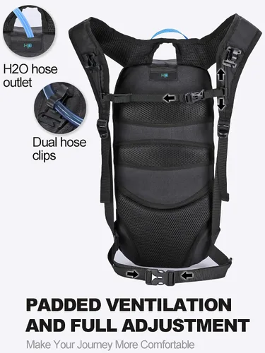 Vista 5 de Hydration Backpack, Lightweight Hydration Pack with 2L Water Bladder, 6L Water Backpack for Men Women Cycling, Hiking, Mountain Biking, Skiing
