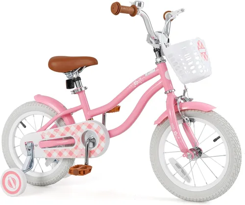 Vista 35 de BABY JOY Bicicleta infantil, 12 14 16 18 20 pulgadas, para niños y niñas, con asiento ajustable, cesta removible, freno de mano y freno