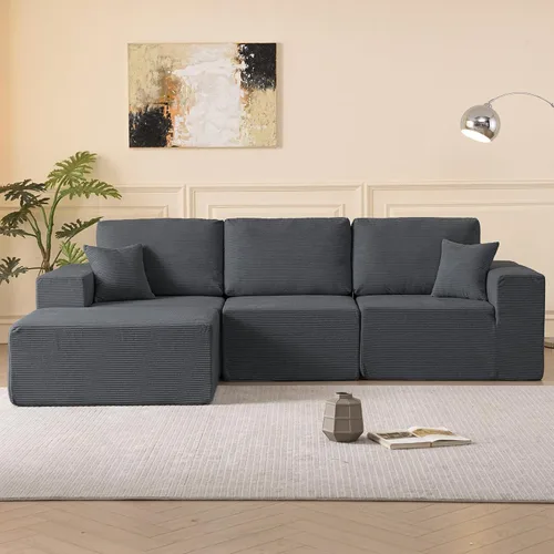 Vista 10 de Sofá modular deshuesado en forma de L de 108 pulgadas, sofá modular con otomana móvil, sofás de pana para sala de estar, sin montaje, se envía