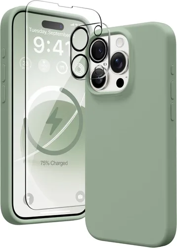 Vista 39 de GONEZ Funda magnética para iPhone 14, compatible con Magsafe, con protector de pantalla + protector de cámara, forro de microfibra antiarañazos