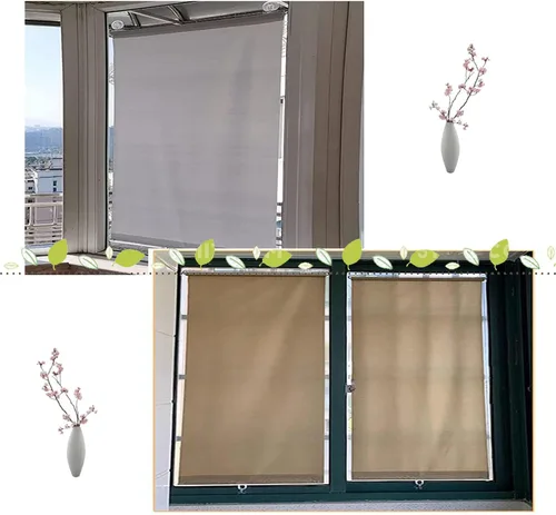 Vista 7 de Cortina opaca temporal, persiana enrollable con ventosas, cortina retráctil para sombrilla, ajustable sin perforaciones, pantalla de ventana Negro