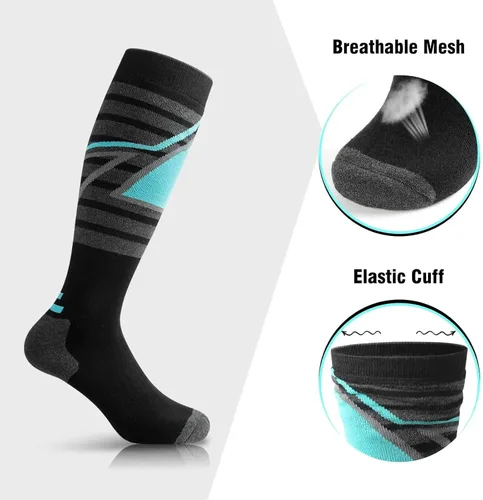 Vista 3 de MATKAO Calcetines de esquí para mujeres y hombres, snowboard, esquí, invierno, cálidos, para clima frío, al aire libre (negro, M), Negro
