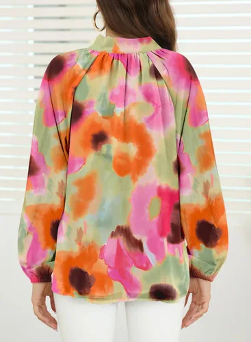 Vista 4 de LOLONG Blusas de manga larga con botones para mujer, blusas elegantes e informales con estampado de otoño
