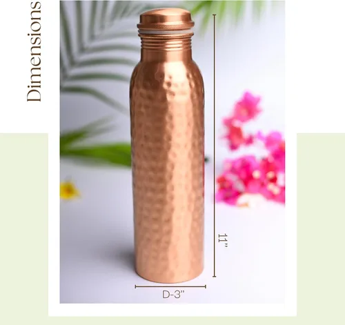 Vista 6 de RAJRANG Botella de agua de cobre puro martillado puro – 1 litro botella ayurvédica a prueba de fugas para hidratación, bienestar