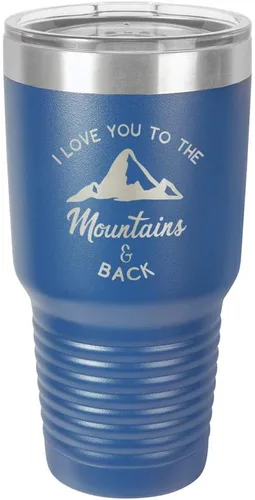 Vista 15 de Vaso negro de 30 onzas con popote y tapa superior deslizante con texto en inglés "I love you to the mountains and back", color negro