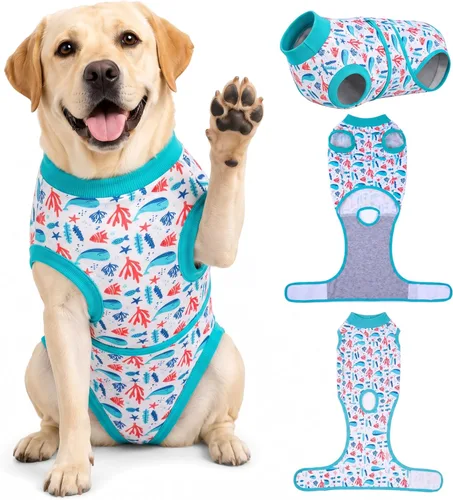 Vista 15 de PetWarm Traje de cirugía para perros, traje de recuperación quirúrgica para perros hembras y hombres, mameluco para perros, camisa de recuperación