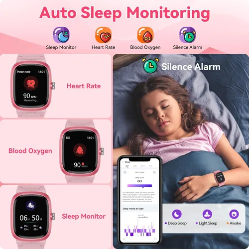 Vista 2 de Reloj inteligente para niños con monitor de ritmo cardíaco y sueño, juegos/alarma/reloj inteligente resistente al agua IP68 para niños, podómetro