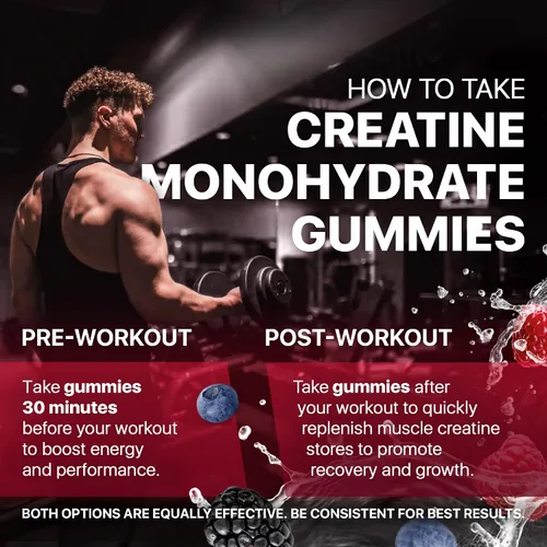 Vista 5 de Gomitas de monohidrato de creatina de 5000 mg - Creatina vegana sin azúcar para hombres y mujeres - Monohidrato de creatina masticable con sabor a