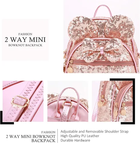 Vista 3 de KL928 - Mochila miniatura con diseño de lunares, linda, con nudo ojal, para mujeres y niñas, que se puede usar también como morral o bolso