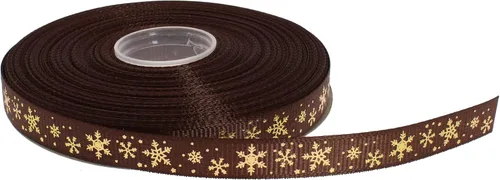 Vista 7 de Cinta de grogrén de copo de nieve con impresión dorada de 25 yardas cada rollo, borde tejido 100% poliéster (3/8 pulgadas, beige)