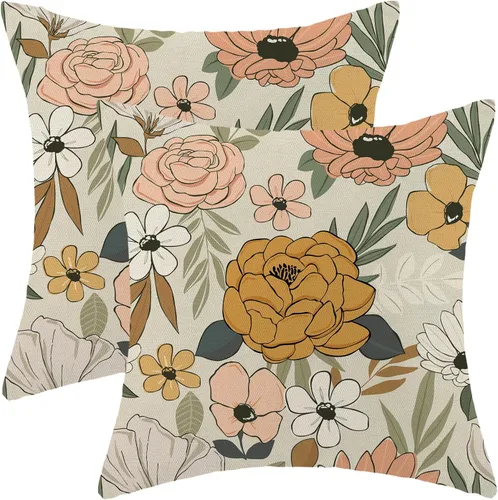 Vista 16 de CXMEIFLY Juego de 2 fundas de almohada de hojas florales de primavera de 16 x 16 pulgadas, para decoración de flores chinoiserie, almohadas
