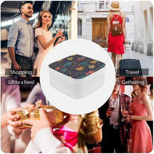 Vista 5 de Guitarra Pattern Travel Jewelry Cases PU Leather Small Portable Jewellry Organizer Box Portable Square Jewelry Storage Box for Women Festival