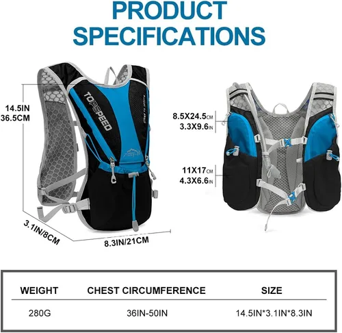Vista 2 de IX INOXTO - Mochila de hidratación para correr con bolsa de agua de 1.5 litros (50 onzas) para hombres y mujeres, mochila de agua ligera