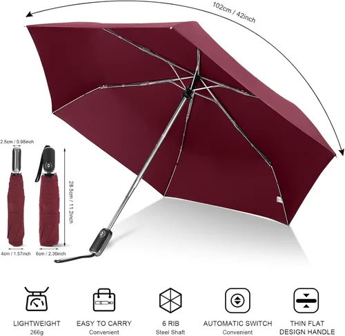 Vista 95 de LEAGERA Paraguas de viaje compacto para bolso, mango plano, impermeable para lluvia ligera