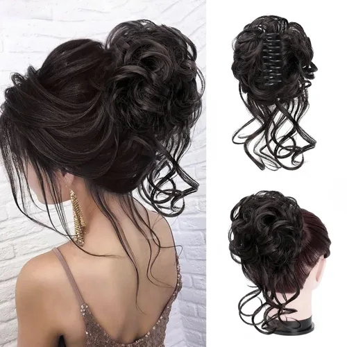 Vista 12 de Extensiones de cabello con clip de pinza para el cabello de moño, accesorios para el cabello para mujer, extensiones de cabello rizado