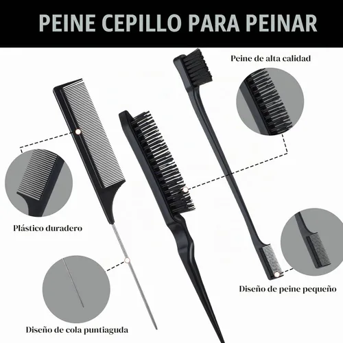 Vista 3 de cobee Juego de 5 cepillos de pelo con parte trasera lisa, cepillo de cerdas para control de bordes, peine de burlas, palo de cera para cabello
