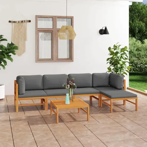 Vista 23 de 4-Piece Patio Lounge Set with Gray Cushions Solid Teak Wood Outdoor Furniture for Garden Balcony Porch Apartment Small Space