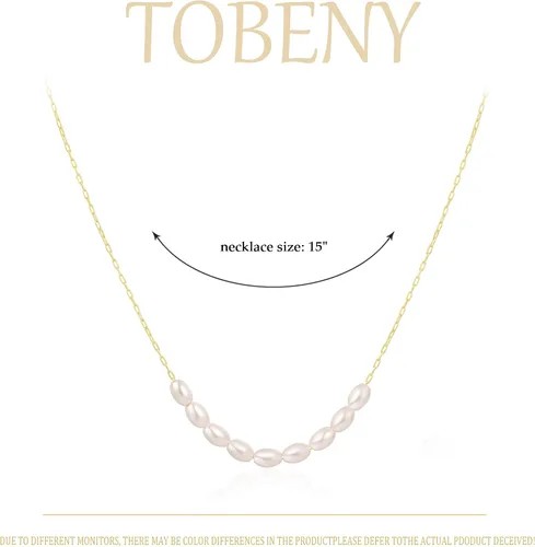 Vista 5 de TOBENY Pearl Necklaces for Women 14k Gold Plated Handmade White Faux Pearl Choker Necklace Dainty Freshwater Small Tiny Beaded Pearl Strand Chain
