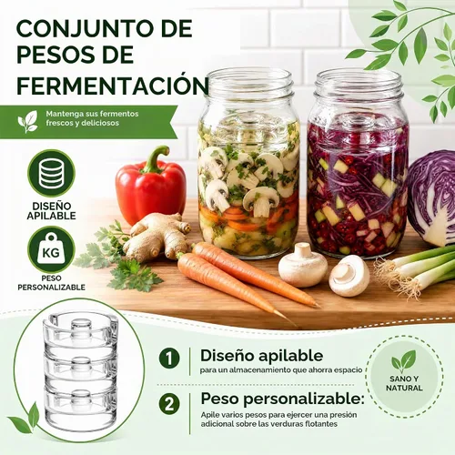 Vista 8 de Paquete de 9 pesas de fermentación con mango de fácil agarre, kit de fermentación de vidrio, tapas de fermentación para frascos Mason de boca ancha