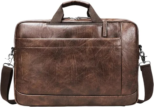 Vista 11 de Bolso de Mensajero de Cuero Sintético para Hombre Bolsa de Laptop de 17-17.3 Pulgadas para Hombre Bolsa de Cuero de Oficina Convertible Mochila 3