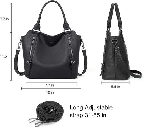 Vista 3 de CLUCI Hobo Bolsas de cuero vegano para mujer, bolsa grande para mujer, bolso de hombro con correa ajustable