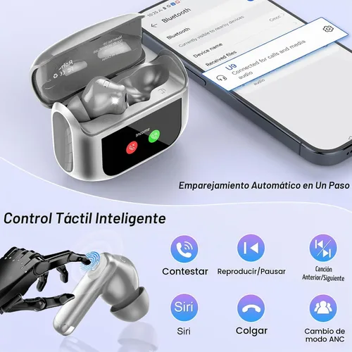 Vista 7 de Auriculares inalámbricos, auriculares Bluetooth 5.4 con pantalla táctil multifunción de 5 modos EQ, auriculares de 48H con graves estéreo y ANC