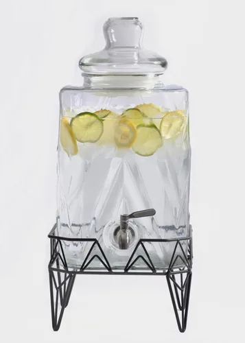 Vista 2 de Glacial Ice Design - Dispensador de bebidas de vidrio con espita SS y soporte, 2.5 galones