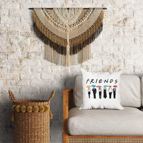 Vista 2 de Tuilia Funda de almohada de lino con citas de mercancía temática de amigos, 18 x 18 pulgadas, color marrón